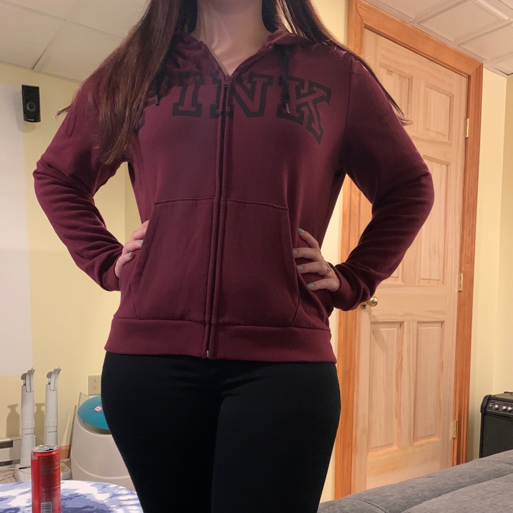 PINK Maroon Zip Up Hoodie